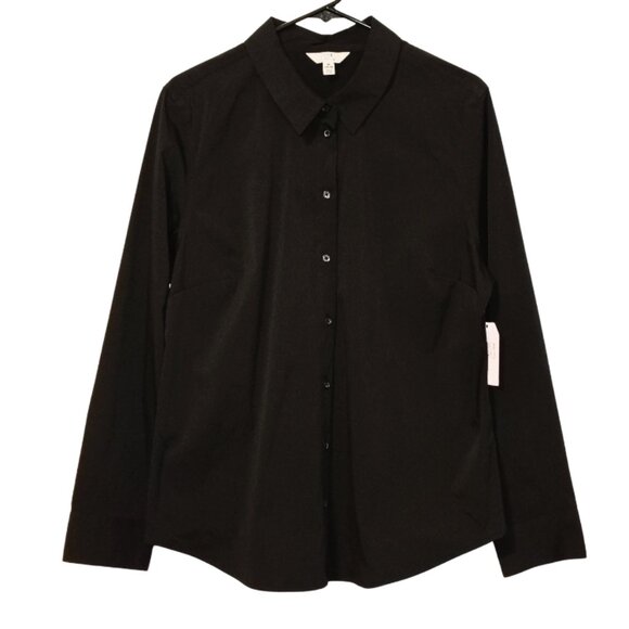 New Time & Tru Womens Black Button Up  Blouse XL - Workwear Academia Career - Picture 1 of 5